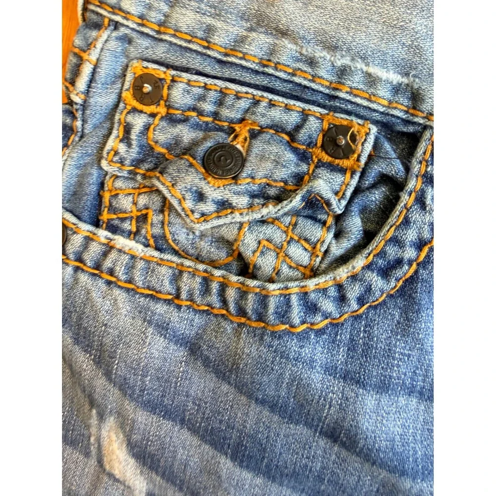True Religion Mens Distressed Straight Leg Jeans Size 31 Horseshoe Stitch 576